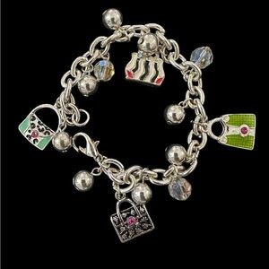 Charming Silver Bracelet with Colorful‎ Handbag Charms